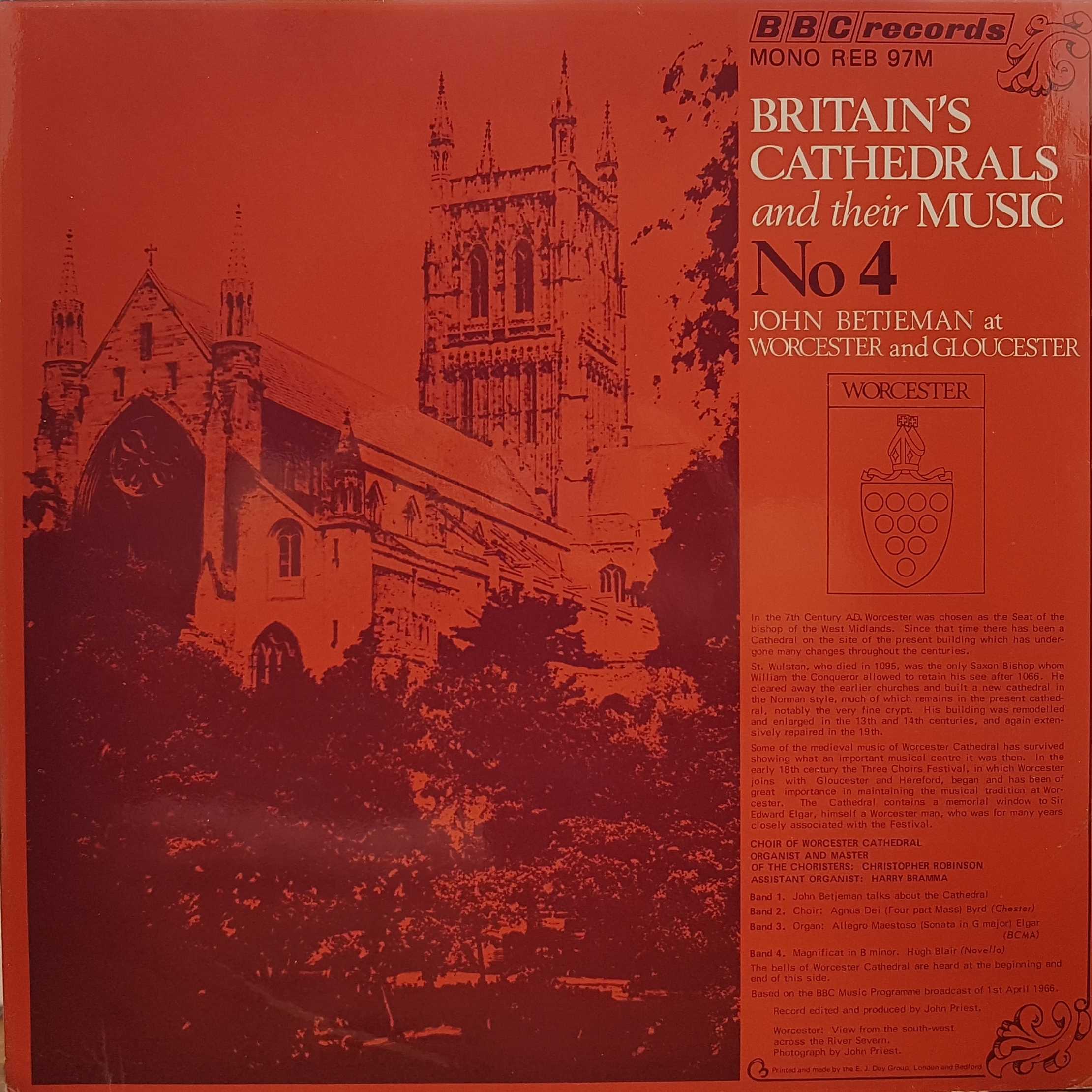 Picture of REB 97 Britain's cathedrals and their music no. 4 - Worcester / Gloucester by artist John Betjeman from the BBC records and Tapes library